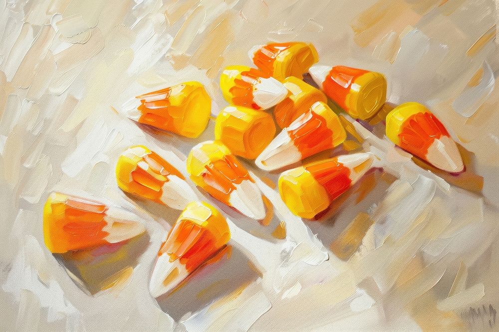Close up on pale candy corn painting food confectionery.