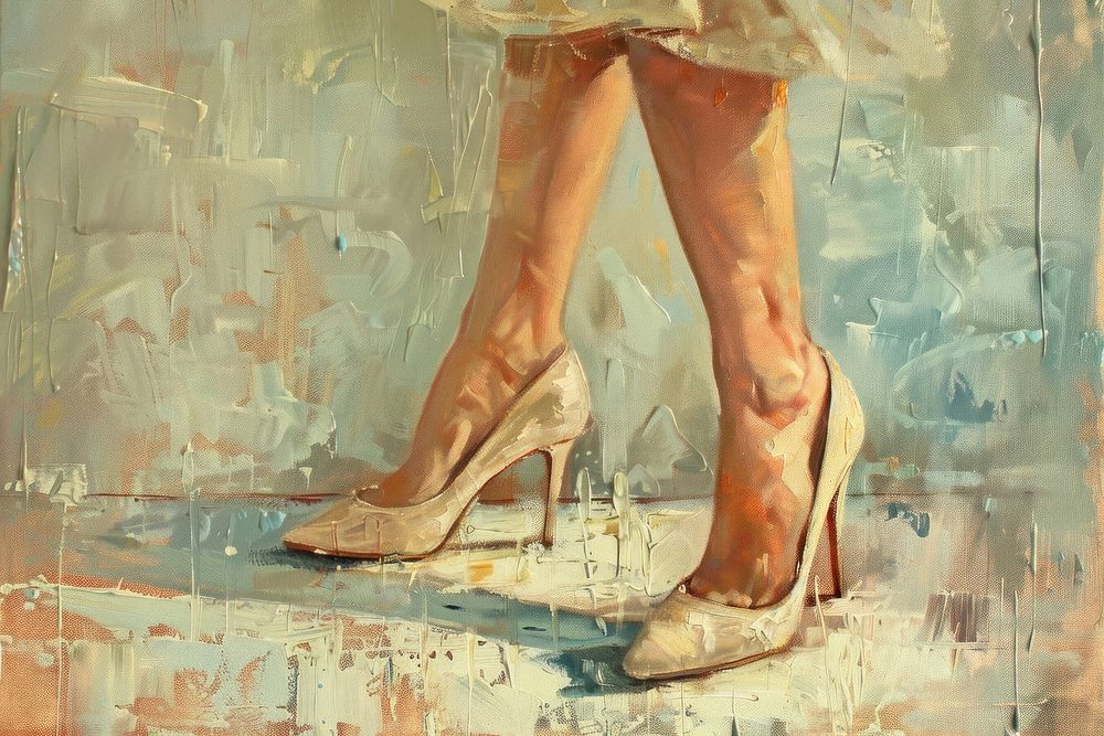 Close up on pale High heels painting footwear adult.