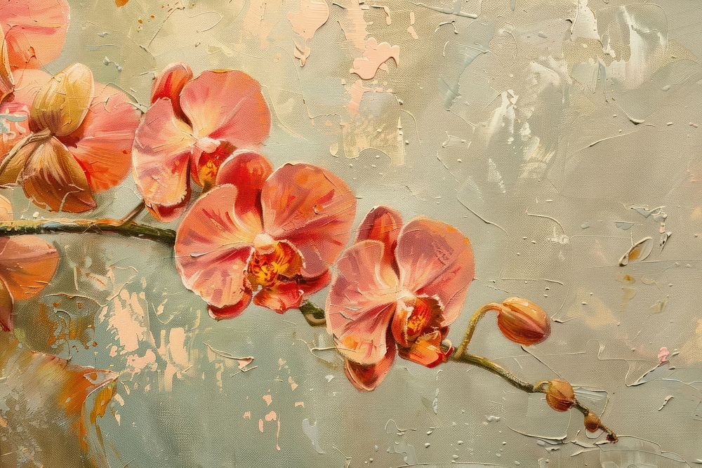 Red orchid flowers painting backgrounds plant.