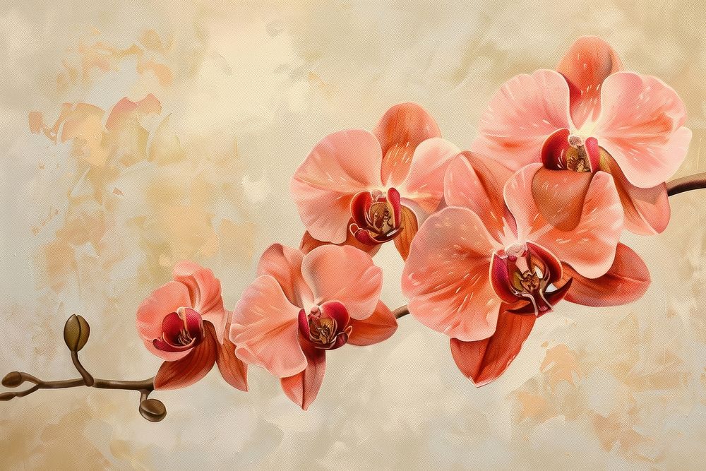 Red orchid flowers painting petal plant.