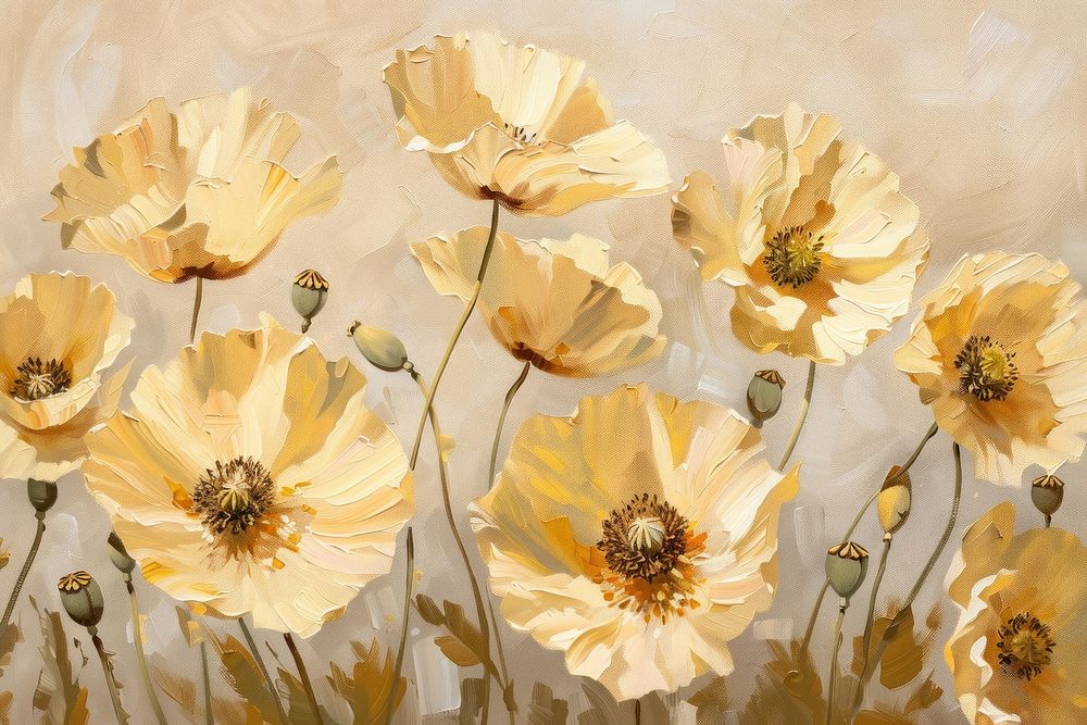 Close up on pale yellow poppy flowers painting backgrounds petal.