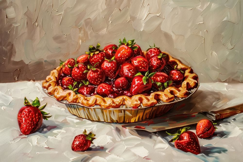 Strawberry pie painting dessert fruit.