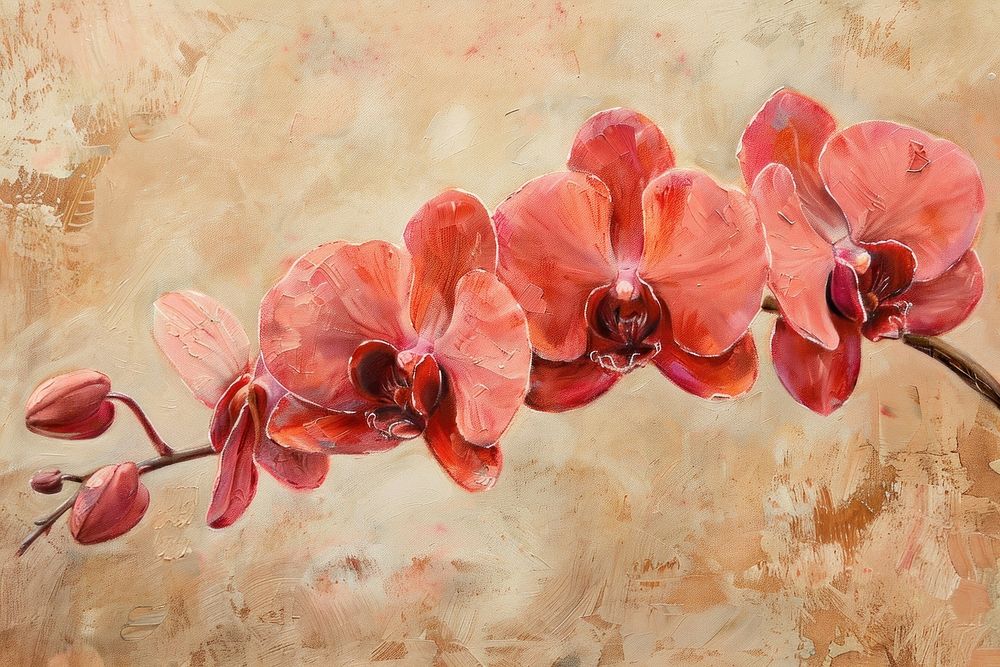 Red orchid flowers painting petal plant.