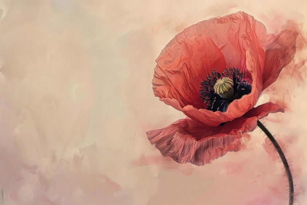 Red poppy flower painting plant inflorescence.