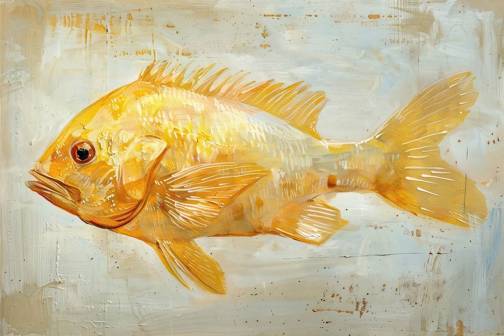 Golden fish painting animal underwater.