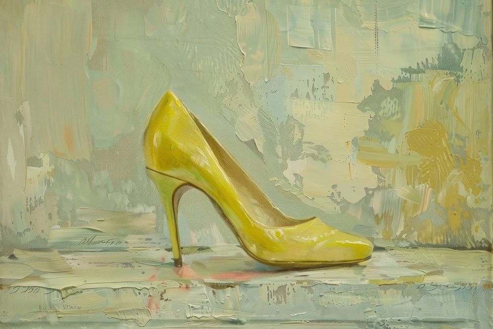 Yellow highheels footwear painting shoe.