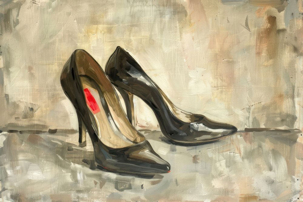 Black highheels footwear painting shoe.
