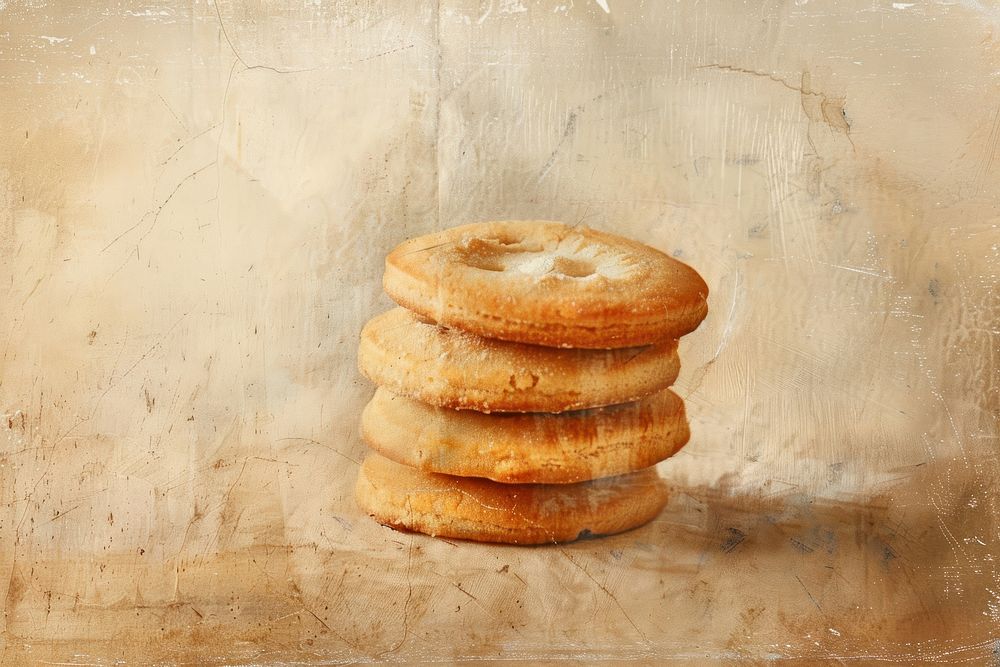Close up on pale cookies painting bagel bread.