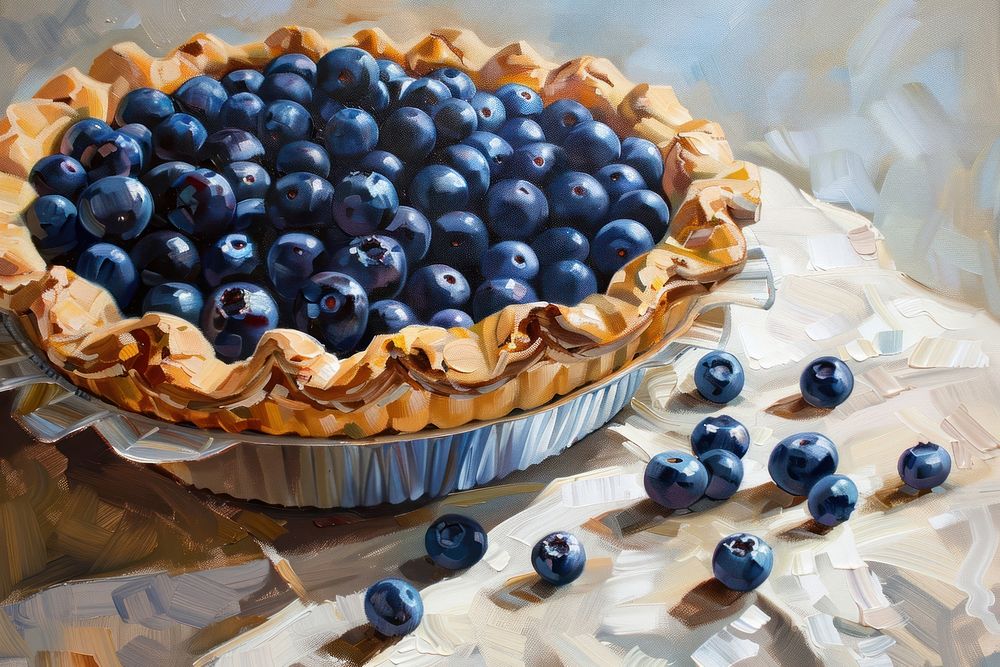 Blueberry pie painting dessert fruit.