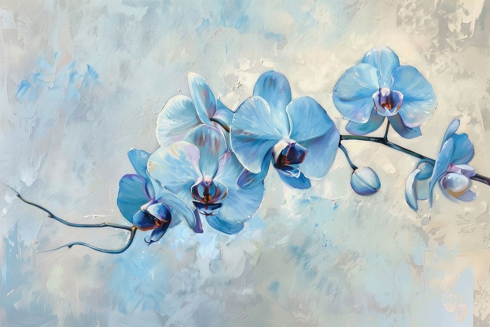 Blue orchid flowers painting plant inflorescence.