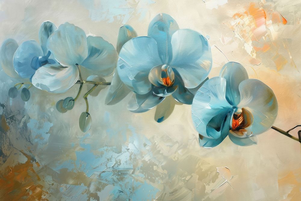 Blue orchid flower painting plant inflorescence.