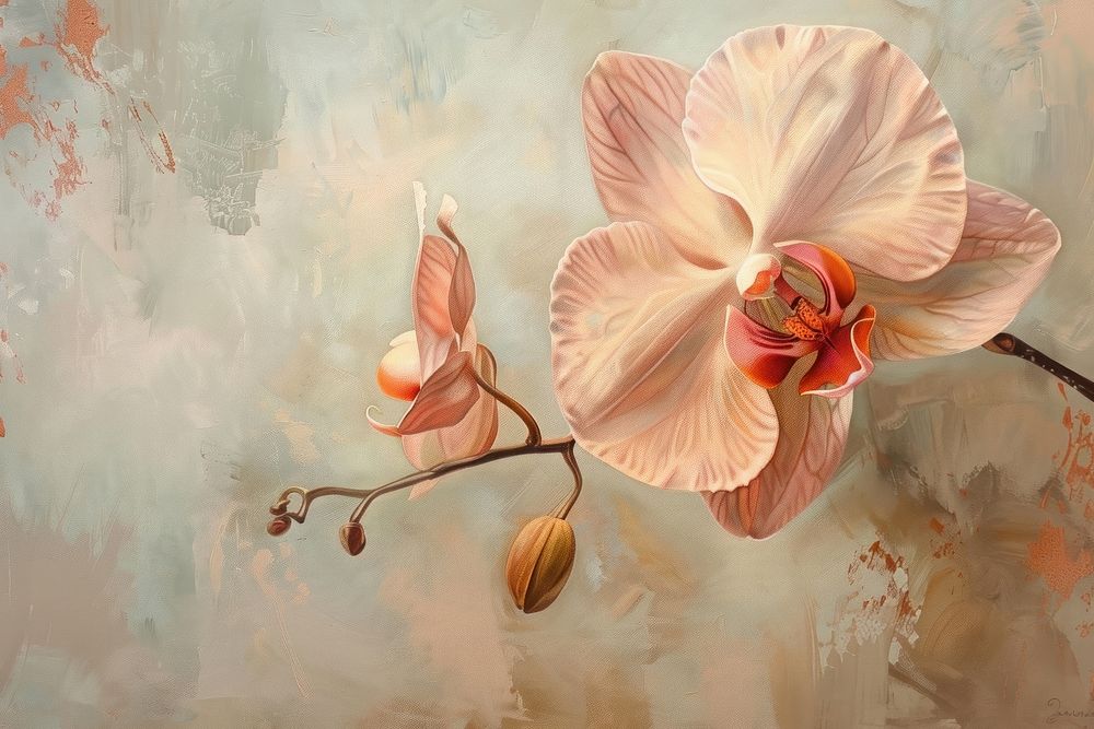 Red orchid flower painting blossom plant.