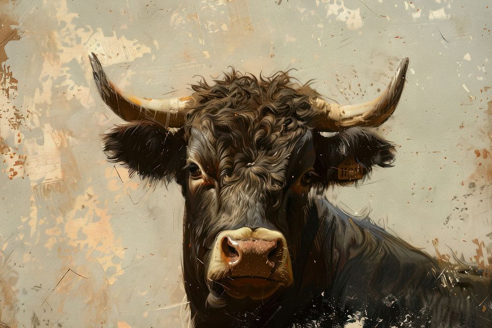 Livestock wildlife painting buffalo.