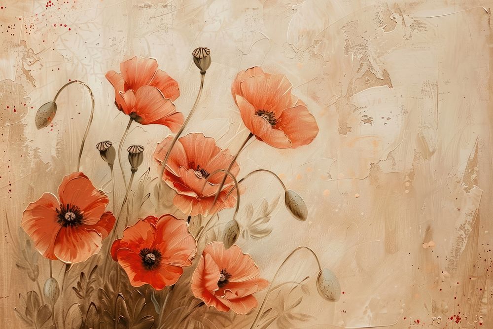 Red poppy flowers painting backgrounds plant.