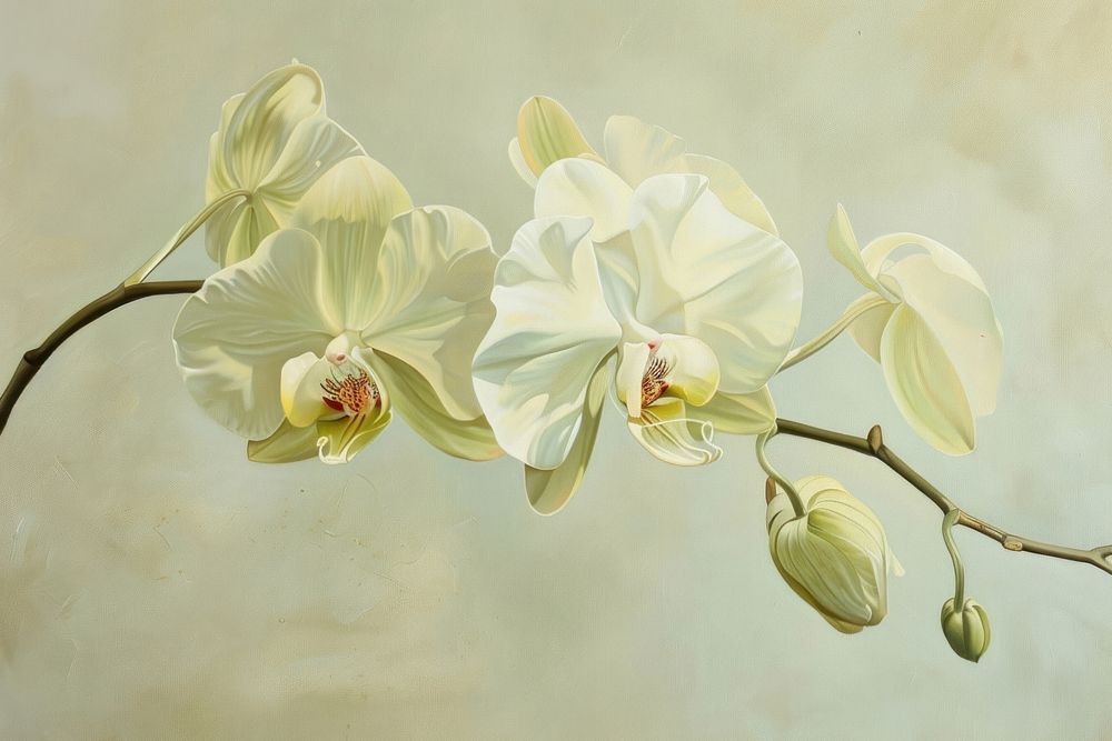 Green orchid flowers painting blossom plant.