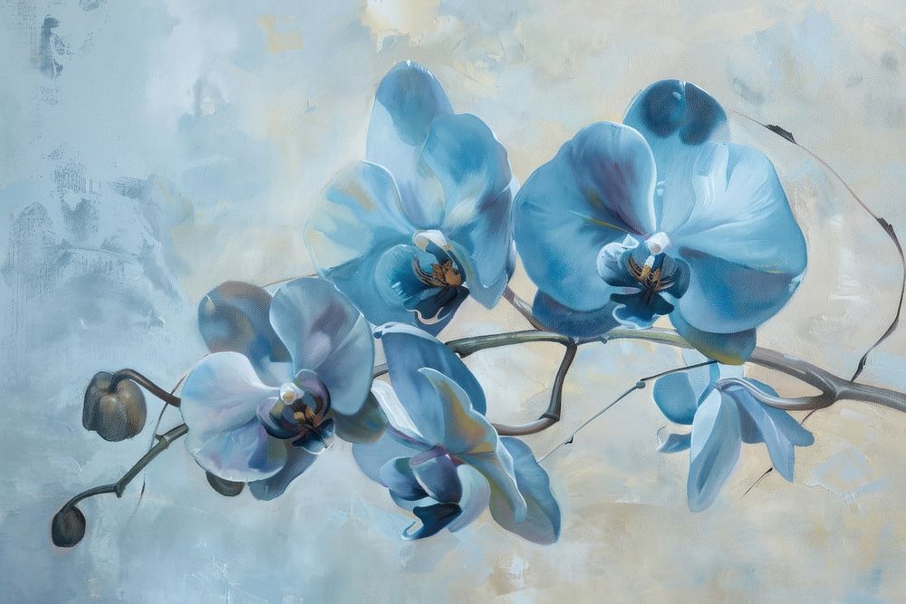 Blue orchid flowers painting plant art.