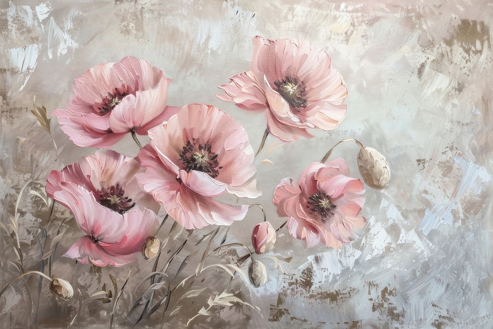 Close up on pale pink poppy flowers painting backgrounds petal.