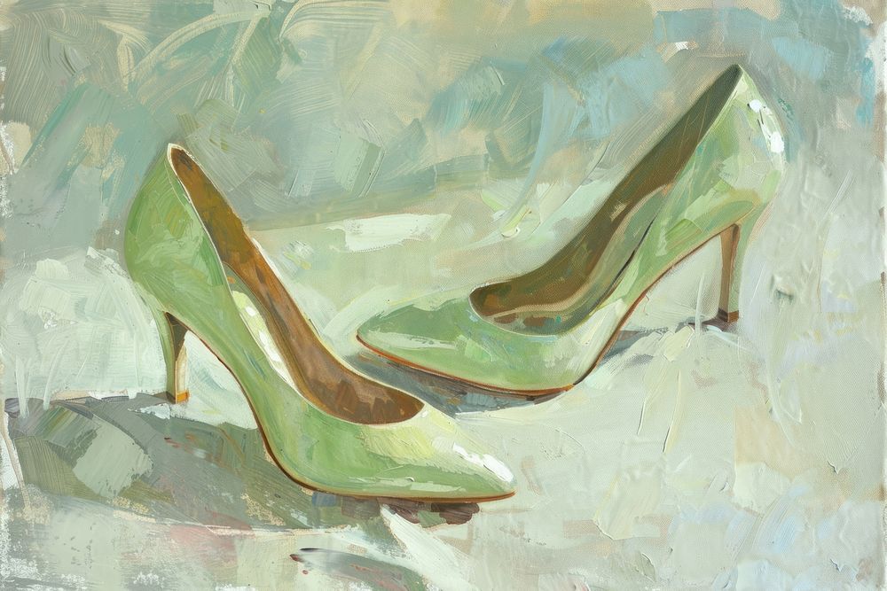 Green highheels painting footwear shoe.