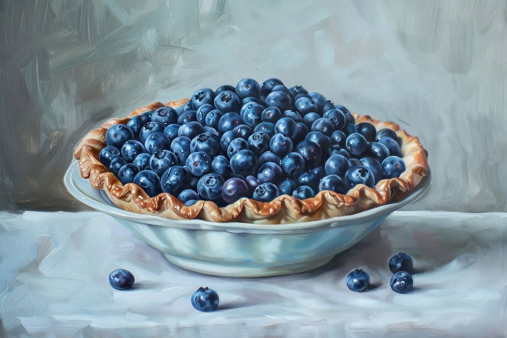 Blueberry pie painting fruit plant.