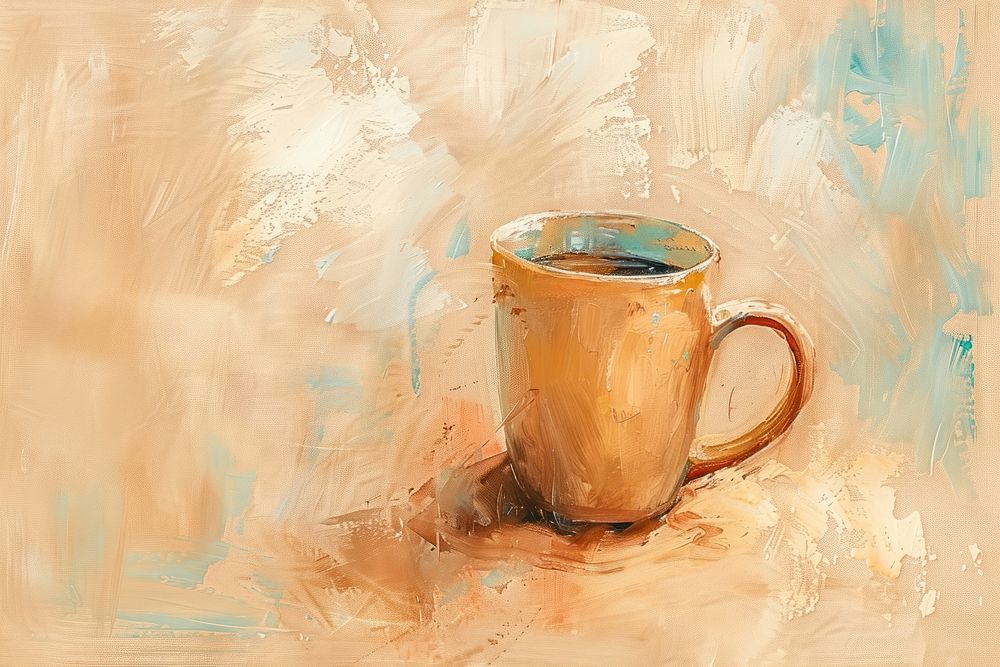 Close up on pale coffee mug painting drink cup.