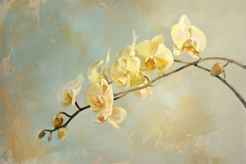 Yellow orchid flowers painting blossom plant.