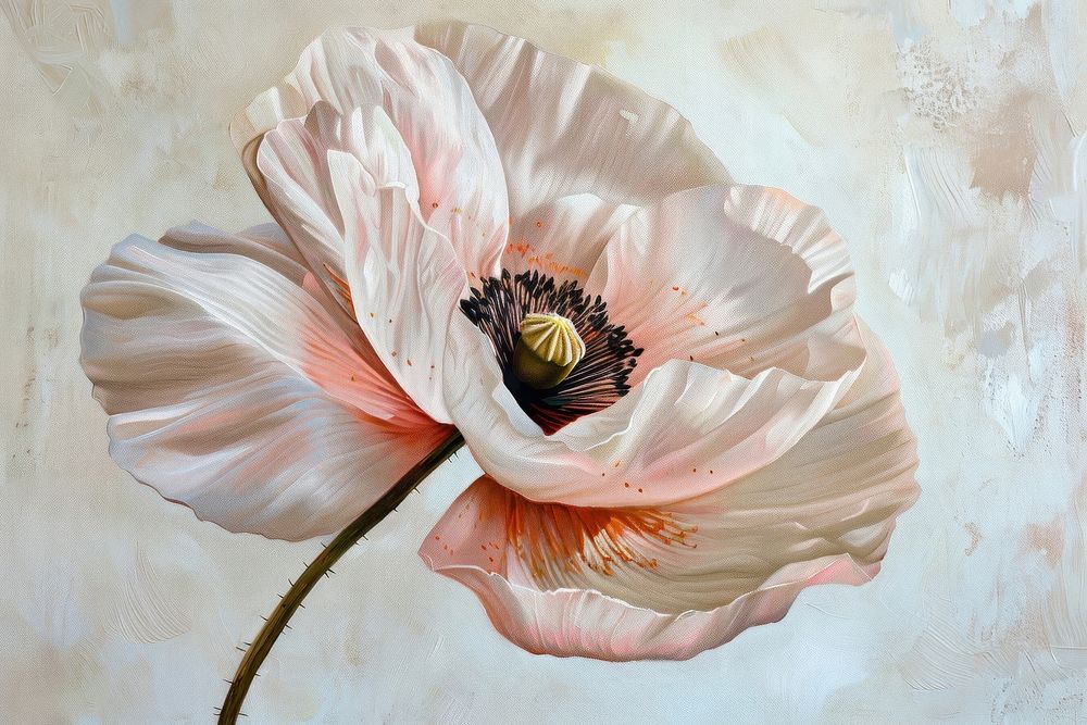 Close up on pale poppy flower painting blossom petal.