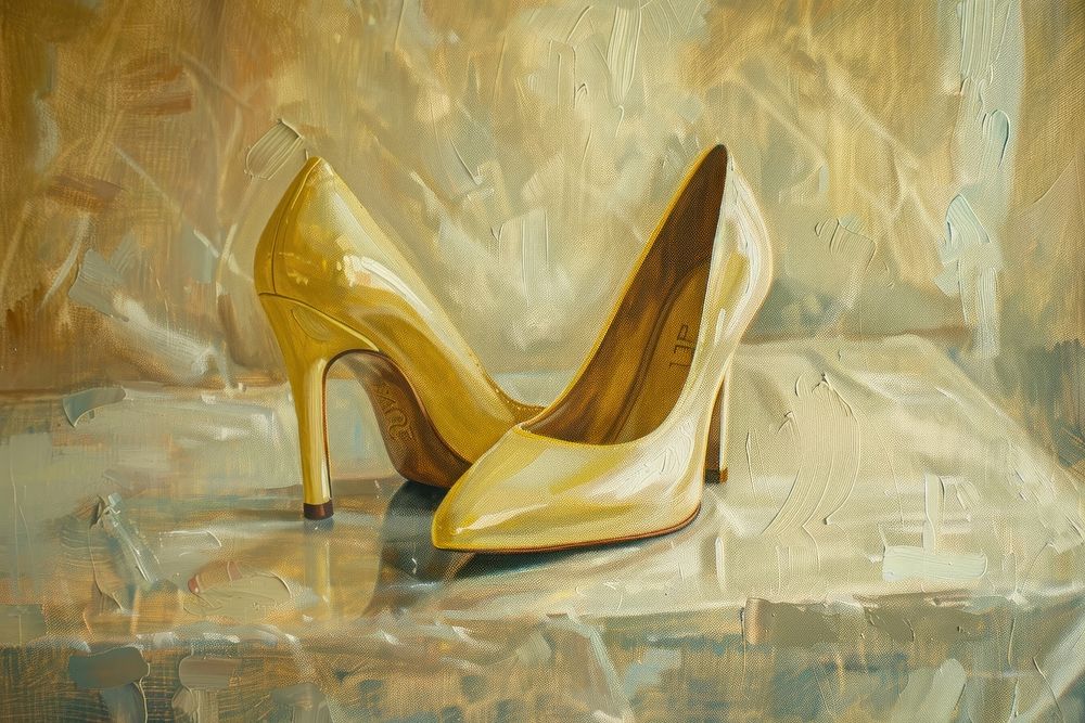 Yellow highheels footwear painting shoe.
