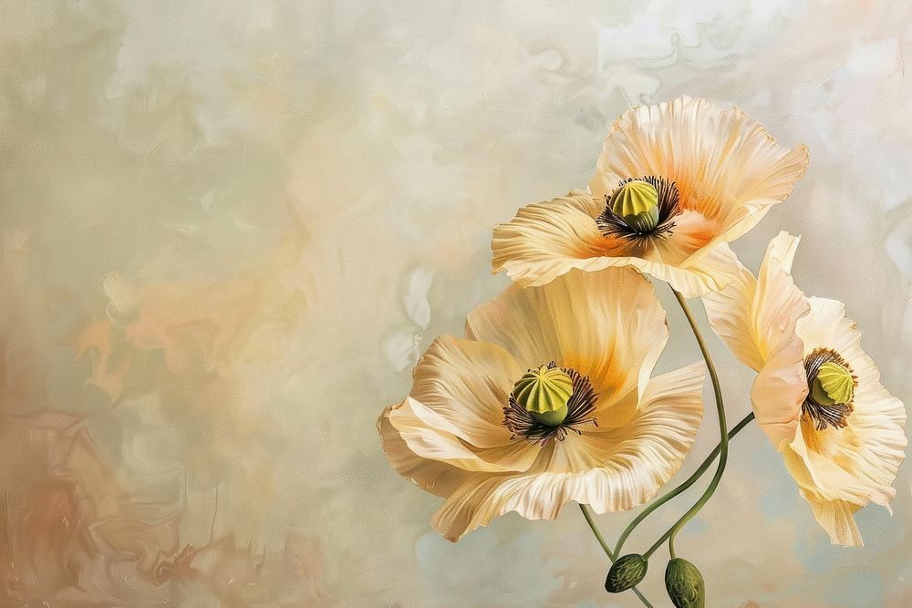 Close up on pale yellow poppy flowers painting petal plant.