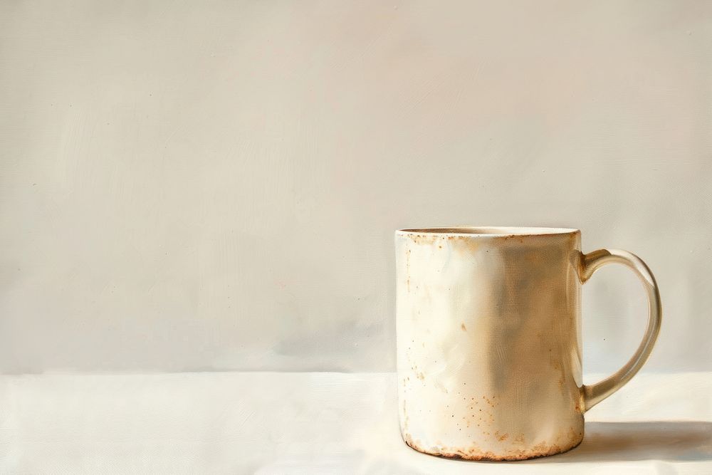Close up on pale coffee mug drink cup art.