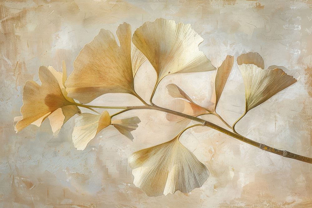 Close up on pale ginkgo painting flower plant.