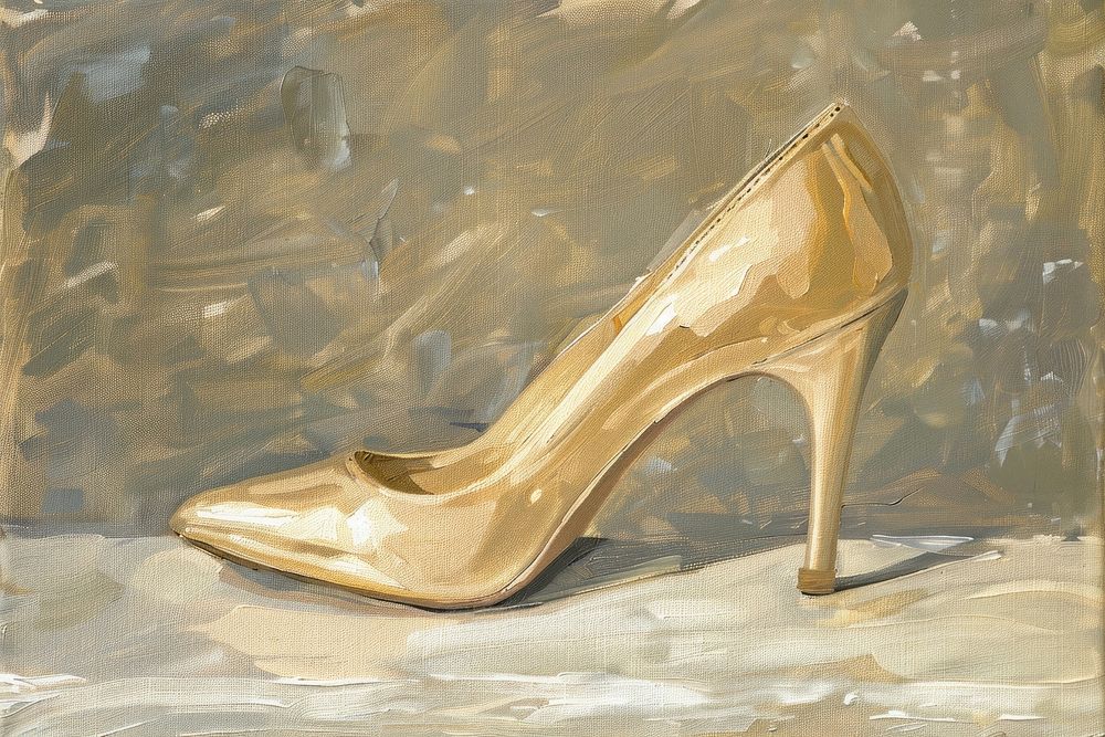 Gold highheels footwear painting shoe.