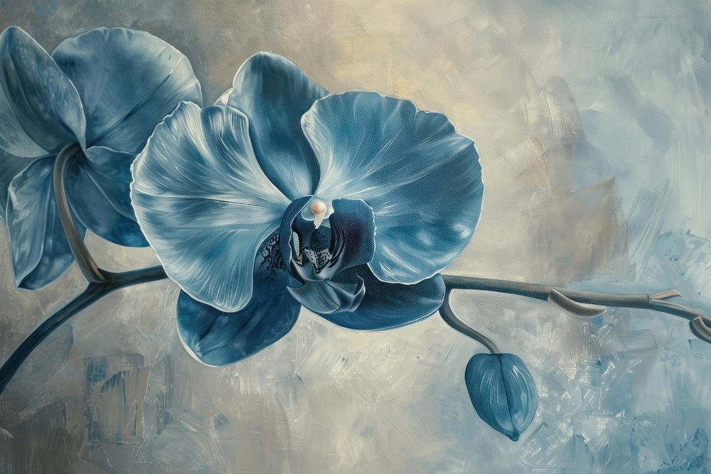 Blue orchid flower painting plant art.