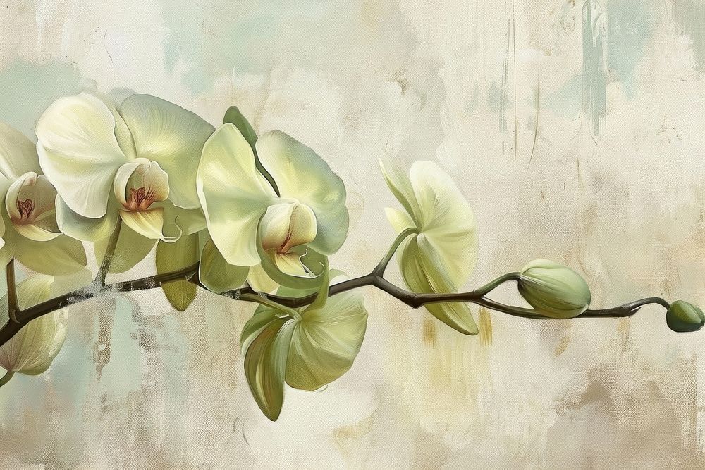 Green orchid flower painting plant freshness.