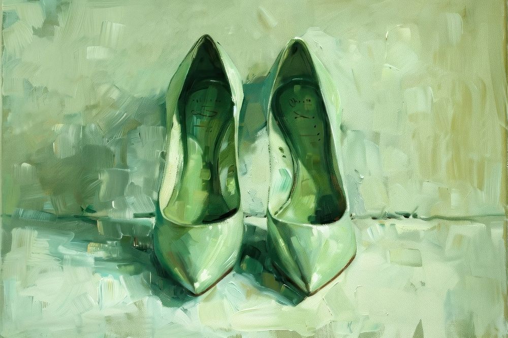 Green highheels painting backgrounds footwear.