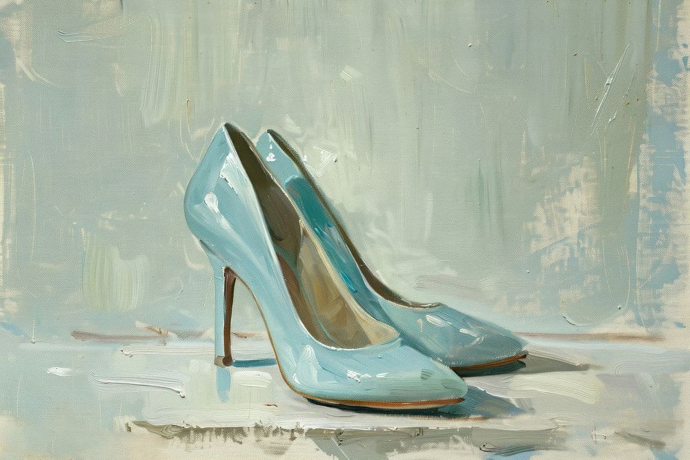 Light blue highheels footwear painting shoe.