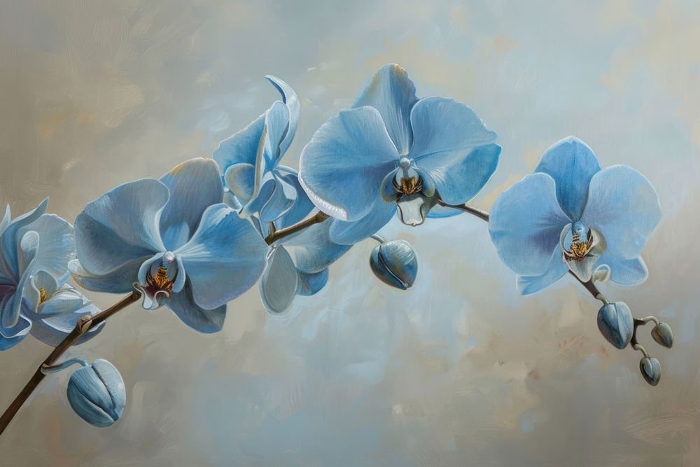 Blue orchid flowers painting blossom plant.