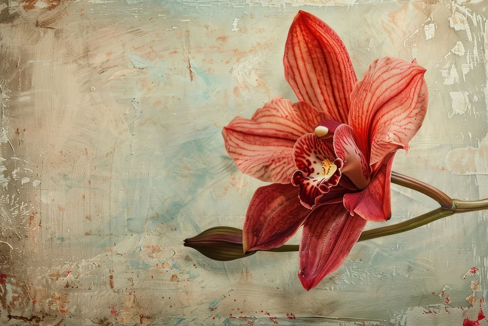 Red orchid flower painting plant inflorescence.