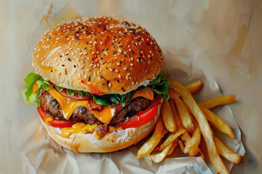 Close up on pale Fast food hamburger fast food vegetable.
