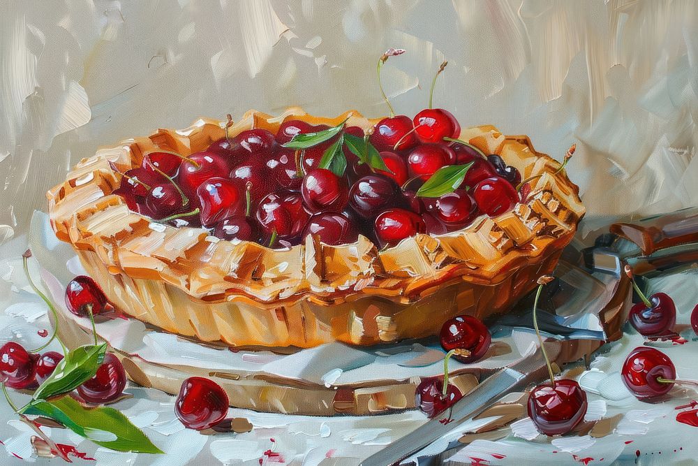 Cherry pie painting dessert fruit.