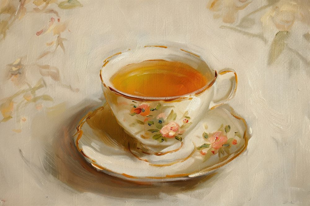 Close up on pale Tea tea painting saucer.