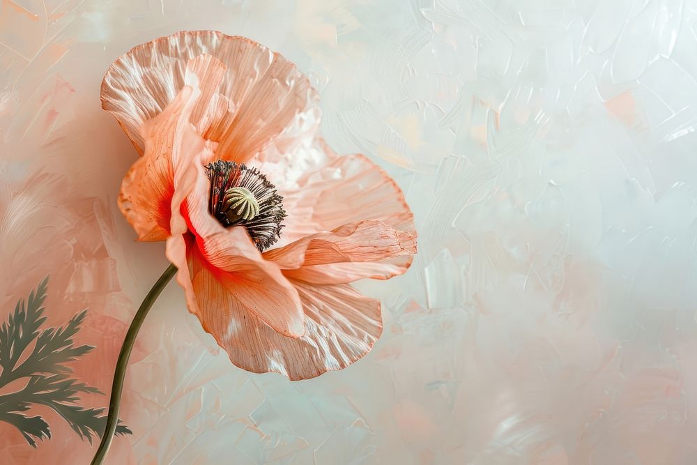 Close up on pale poppy flower plant inflorescence pollination.