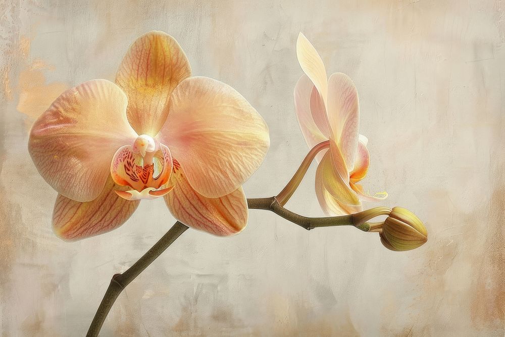 Orange orchid flower painting plant inflorescence.