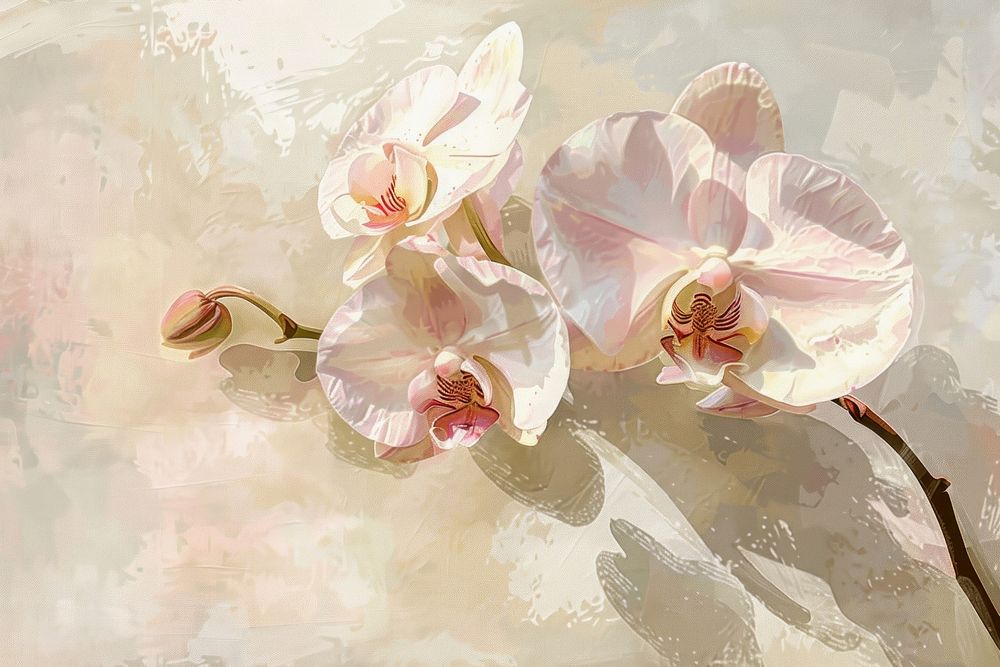 Pink orchid flowers painting blossom plant.