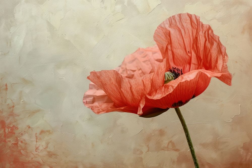 Red poppy flower painting plant inflorescence.