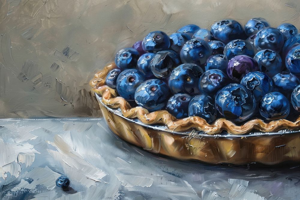 Blueberry pie painting fruit plant.