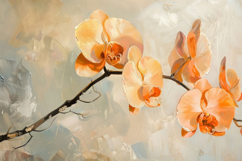 Orange orchid flowers painting plant petal.