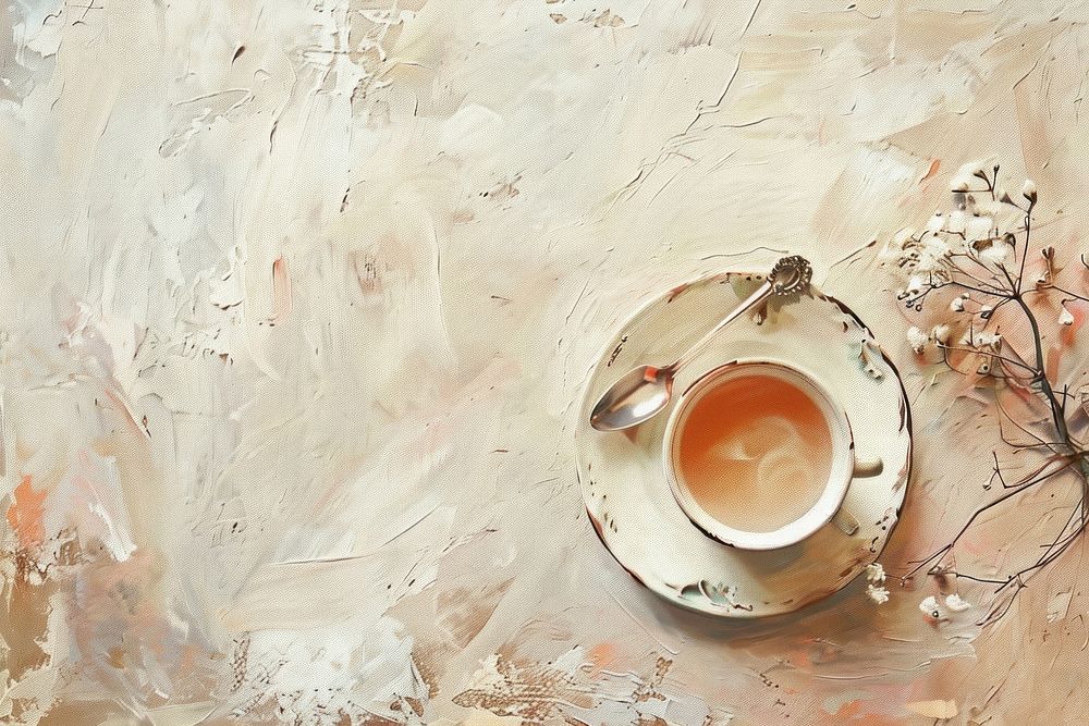 Close up on pale milk tea painting backgrounds saucer.