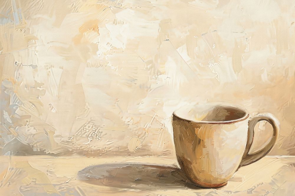 Close up on pale coffee mug painting backgrounds saucer.