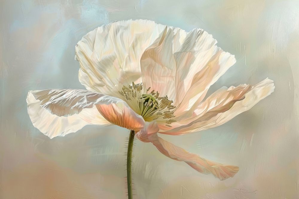 Close up on pale poppy flower painting blossom petal.