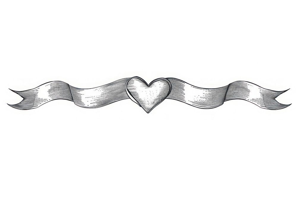 Ribbon with hearts drawing sketch line.